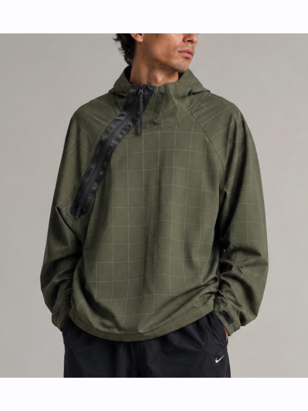 Nike NSW Running Jacket Men’s XXL Olive Green Asymmetrical Zip Windbreaker